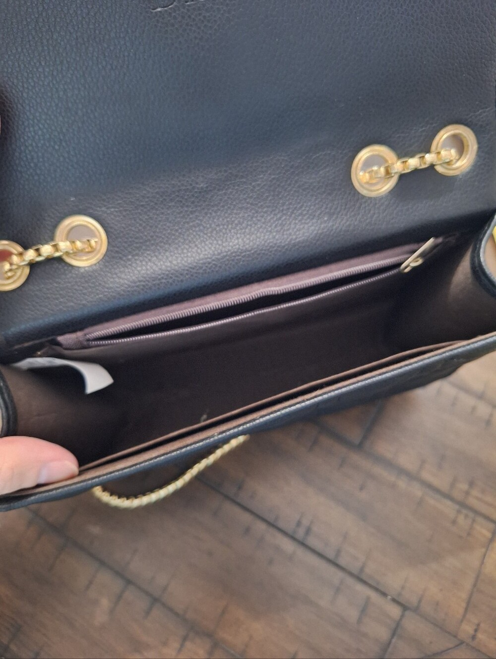 Black Lightly Quilted Crossbody Bag with Gold Chain - Picture 7 of 8